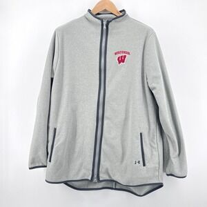 Wisconsin Badgers XL Under Armour Cold Gear Gray Full Zip Fleece Jacket Football